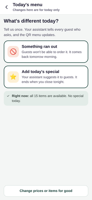 Elaichi & Ember: Menu: specials and sold out