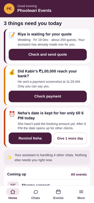 Phoolwari Events: Home: what needs you now