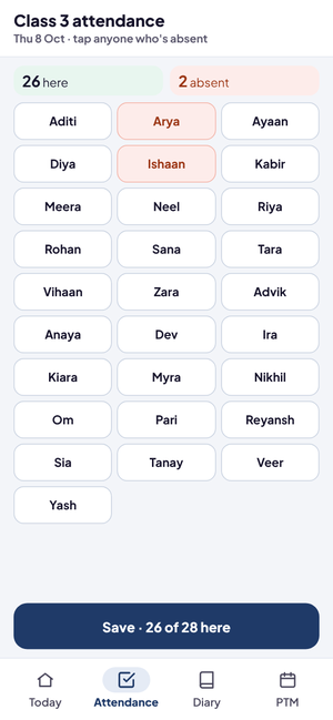 Little Banyan School: Attendance: tap who's absent
